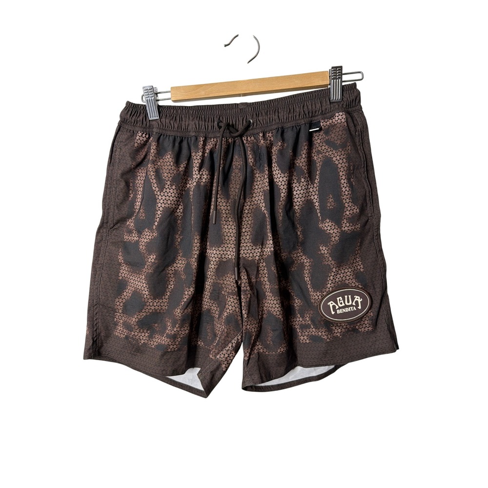 Agua Bendita Joe Quilt Mens Swim Trunks Brown Leopard Animal Print Size 32 NEW
